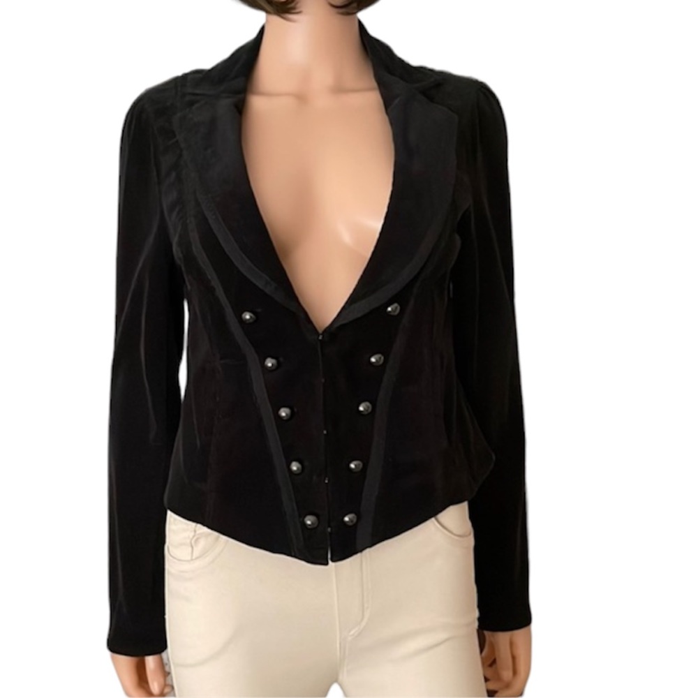 White House Black Market Black Corduroy Military Style Jacket Size 6